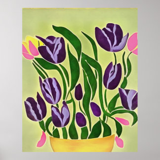 Retro Purple Tulips Abstract Art Poster