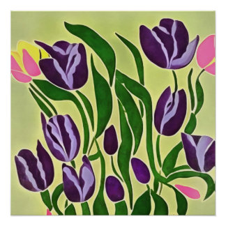 Retro Purple Tulips Abstract Art  Poster