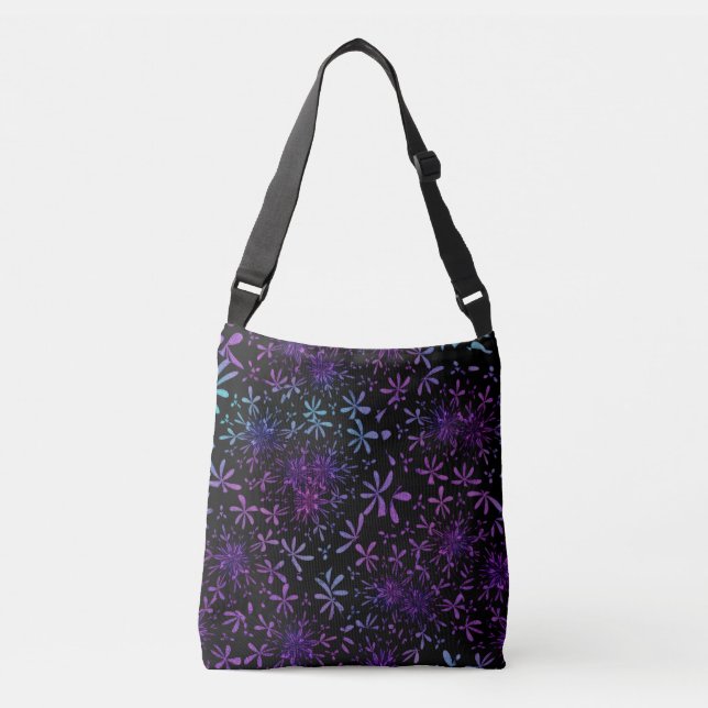 Retro Purple Turquoise Floral Batik Crossbody Bag (Front)
