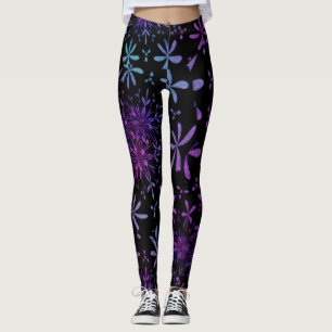 Retro Purple Turquoise Floral Batik Leggings