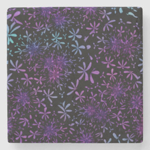Retro Purple Turquoise Floral Batik Stone Coaster