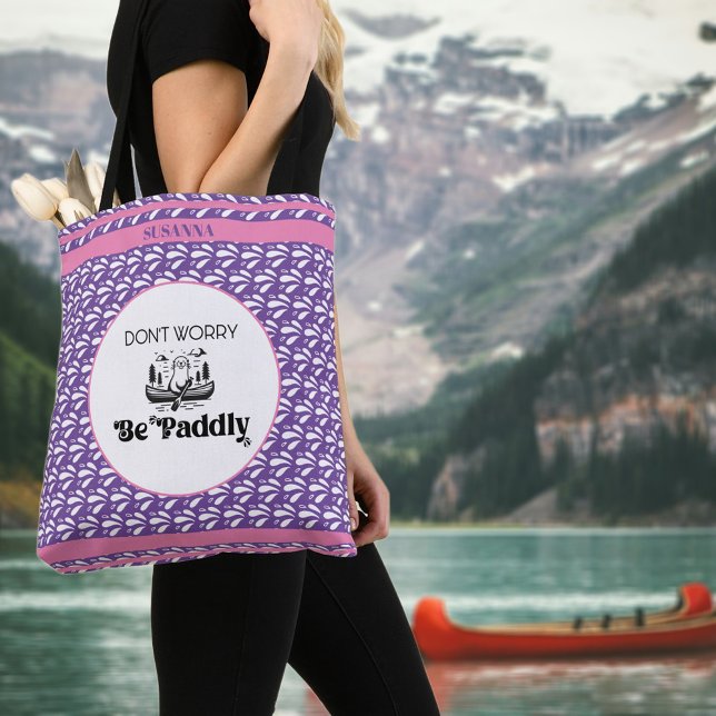 Retro Purple Water Pattern Canoe Otter Custom Name Tote Bag (Creator Uploaded)