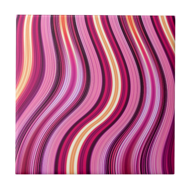 Retro purple wavy stripes pattern tile (Front)