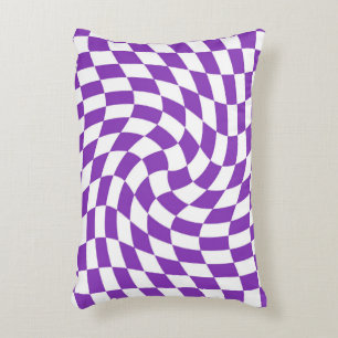 Retro Purple White Dorm Warped Check Chequered   Decorative Cushion