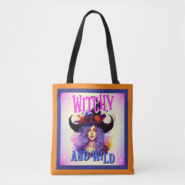 Retro Purple Witchy _  Halloween  Tote Bag (Front)