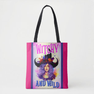 Retro Purple Witchy _  Halloween  Tote Bag
