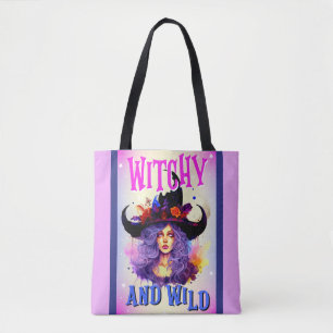 Retro Purple Witchy _  Halloween  Tote Bag