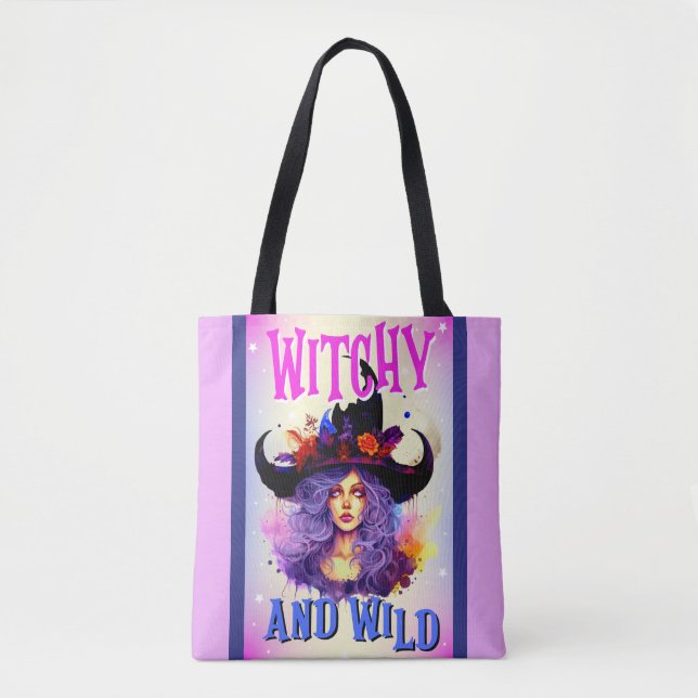 Retro Purple Witchy _  Halloween  Tote Bag (Front)