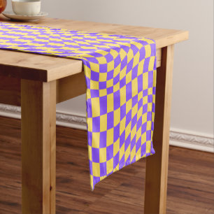 Retro Purple & Yellow checkerboard  Short Table Runner