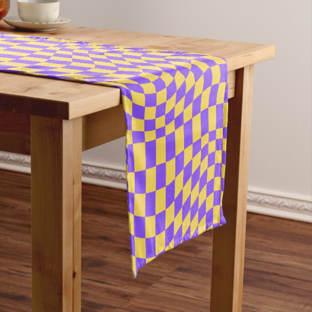 Retro Purple & Yellow chequerboard  Short Table Runner (In Situ)