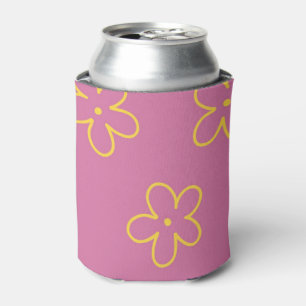 Retro Purple Yellow Floral Simple Flower Pattern Can Cooler