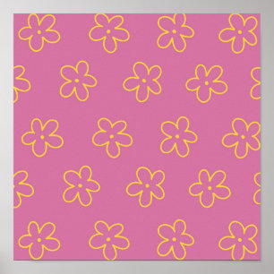 Retro Purple Yellow Floral Simple Flower Pattern Poster