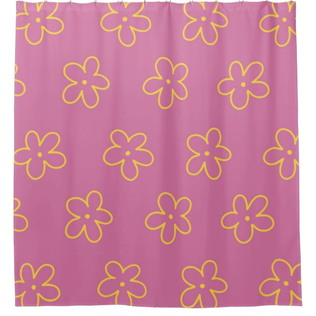 Retro Purple Yellow Floral Simple Flower Pattern Shower Curtain (Front)