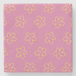 Retro Purple Yellow Floral Simple Flower Pattern Stone Coaster