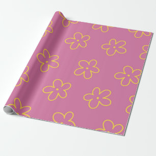 Retro Purple Yellow Floral Simple Flower Pattern Wrapping Paper