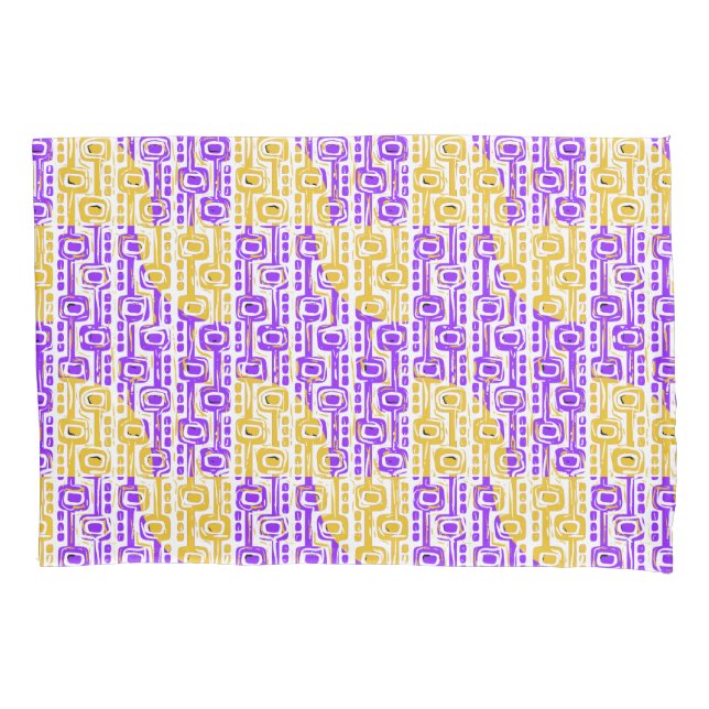 Retro Purple & Yellow Geometric Pattern Pillowcase (Front)