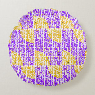 Retro Purple & Yellow Geometric Pattern Round Cushion