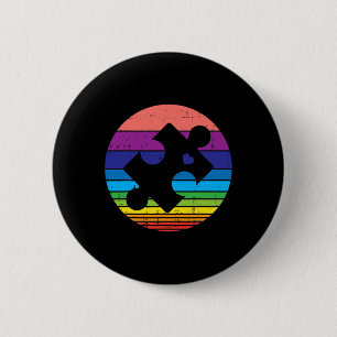 Retro Puzzle Heart Autism Awareness Men Women Kids 6 Cm Round Badge
