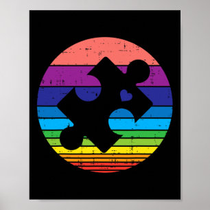 Retro Puzzle Heart Autism Awareness Men Women Kids Poster