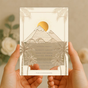 Retro Pyramids Of Giza Egypt Destination Wedding Acrylic Invitations
