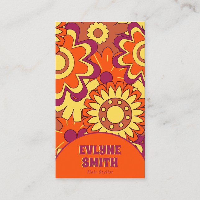 Retro QR Code Groovy Floral Trendy Boho Bold Business Card (Front)