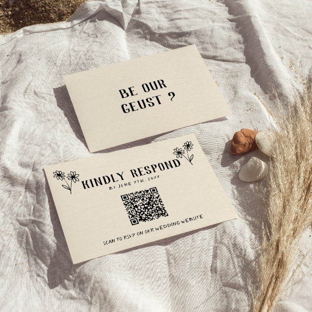 Retro QR Code Hand Drawn Floral Quirky Wedding RSVP Card (Creator Uploaded)