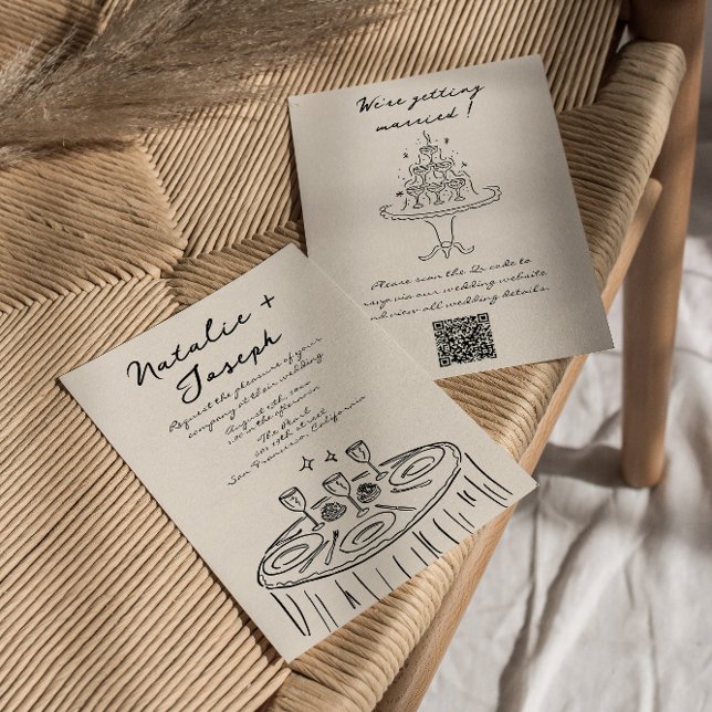 Retro QR Code Hand Drawn Written Quirky Wedding Invitation (Creator Uploaded)