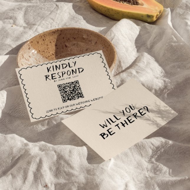 Retro QR Code Hand Written Frame Quirky Wedding RSVP Card (Creator Uploaded)