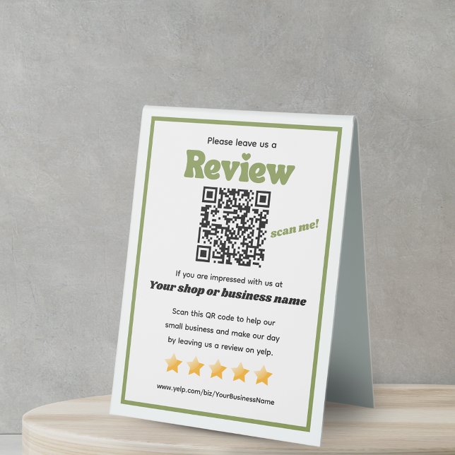 Retro QR code 'leave us a review' YELP green (Creator Uploaded)