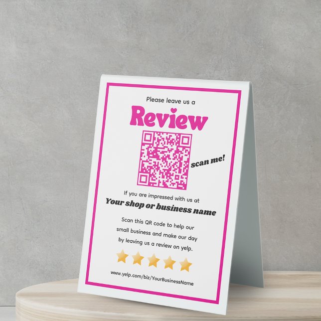 Retro QR code 'leave us a review' YELP pink (Creator Uploaded)