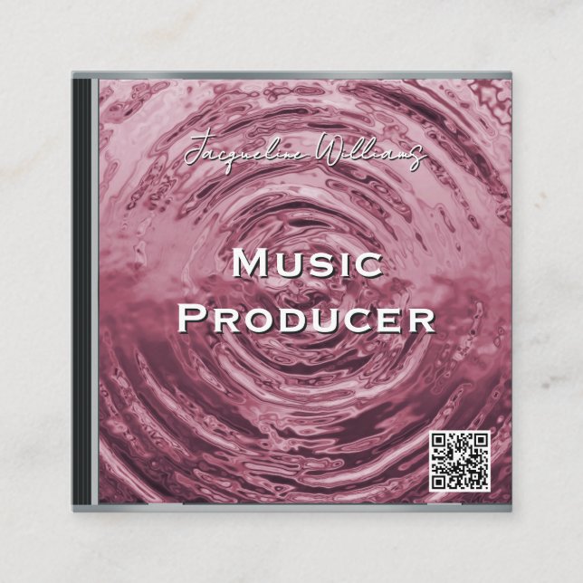 Retro QR Code Pink Music CD Case Square Business Card (Front)