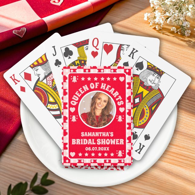 Retro Queen Of Hearts Bridal Shower Photo Playing Cards (Poker Cards)