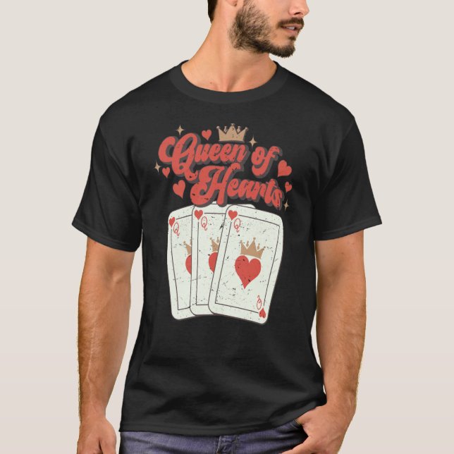 Retro Queen Of Hearts Playing Cards Valentines Day T-Shirt (Front)