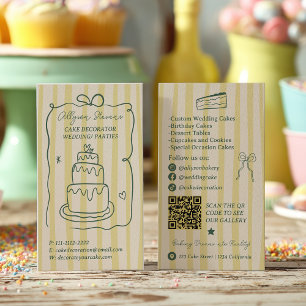 Retro Quirky Citrus Green Cake Decorator Qr code Business Card