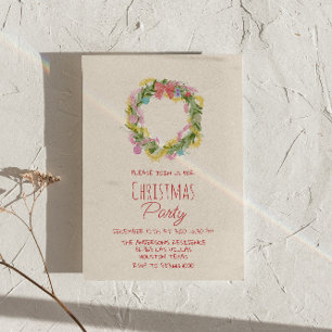 Retro Quirky Colorful Christmas Bow Wreath Party  Invitation