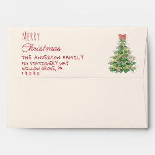 Retro Quirky Red Green Christmas Bow Tree  Envelope