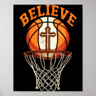 Retro Quote Believe Christian Basketball Motivatio Poster