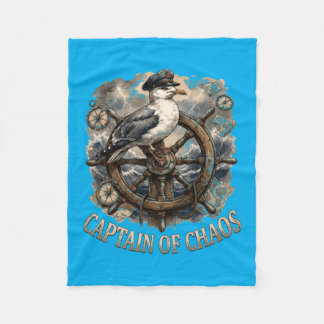 Retro Quote Captain Of Chaos Funny Seagull Beach Fleece Blanket