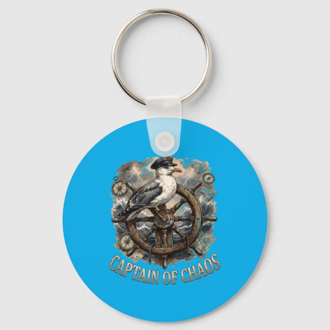 Retro Quote Captain Of Chaos Funny Seagull Beach Key Ring (Front)