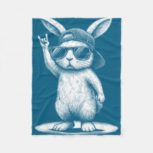 Retro rabbit rock music bunny men kids women fleece blanket