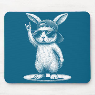 Retro rabbit rock music bunny men kids women mouse mat