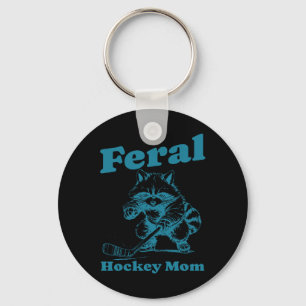 Retro Raccoon Feral Hockey Mom Hockey Player Mothe Key Ring
