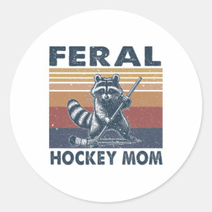 Retro Raccoon Feral Hockey Mom Hockey Player Trash Classic Round Sticker