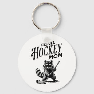 Retro Raccoon Feral Hockey Mom Hockey Player Trash Key Ring