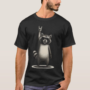 Retro Raccoon Hand Rock Cool Rocker Rock Music Fun T-Shirt