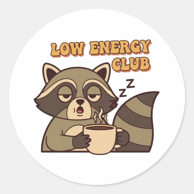 Retro Raccoon Low Energy Club Vinyl Sticker (Front)