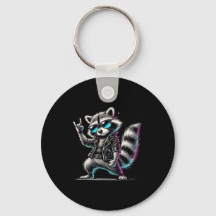 Retro Raccoon Rock Music Funny Gift For Men Women  Key Ring