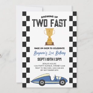 Retro Race Car 2nd Birthday Party Invitation