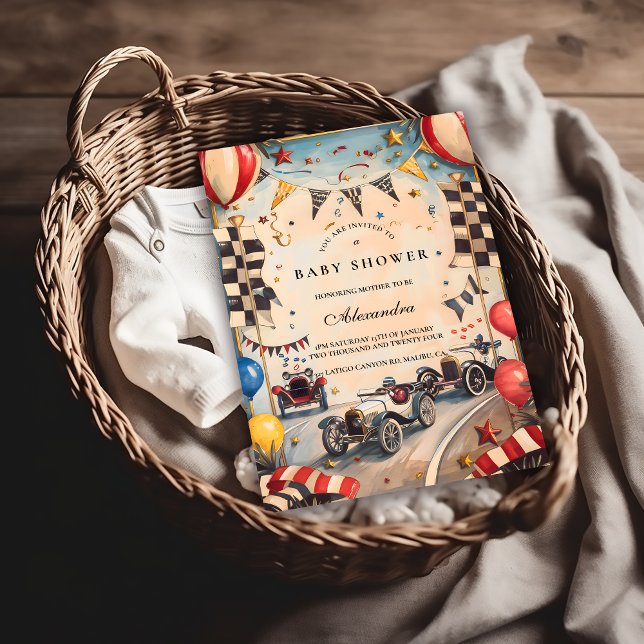 Retro Race Car Baby Shower Invitation (Creator Uploaded)
