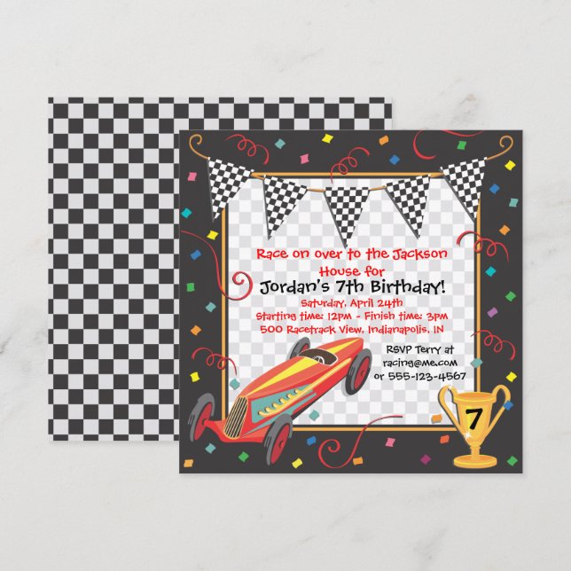 Retro Race Car Birthday Party Invitation (Front/Back)